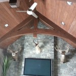 Custom designed timber frame truss in a home by Log and Timber Works Saskatchewan