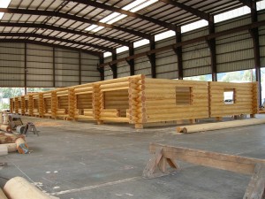 Custom designed log resort building being constructed by Log and Timber Works Saskatchewan